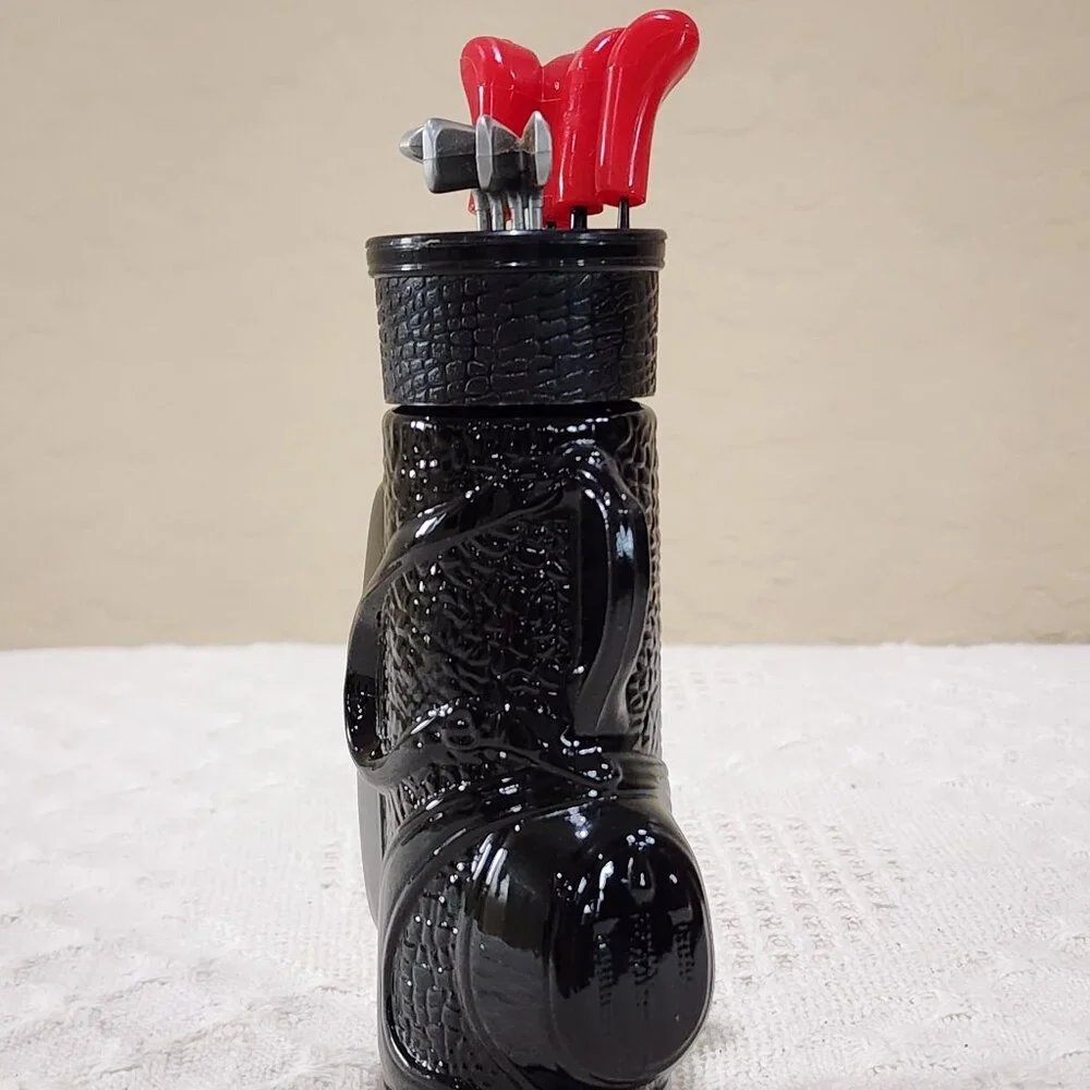 Vintage Avon GOLF BAG AND CLUBS Black Glass Golfer Decor Decoration